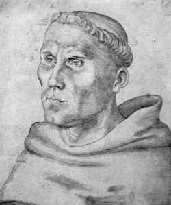 Luther als augustijner monnik, nadat hij de heilige Anna had aangeroepen.