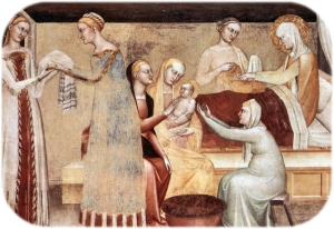 Maria Geboorte - 14e eeuws fresco van Giovanni da Milano